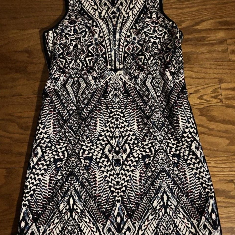 Adrianna Papell Womens Navy White Geometric Print Sleeveless Sheath‎ Dress 14
